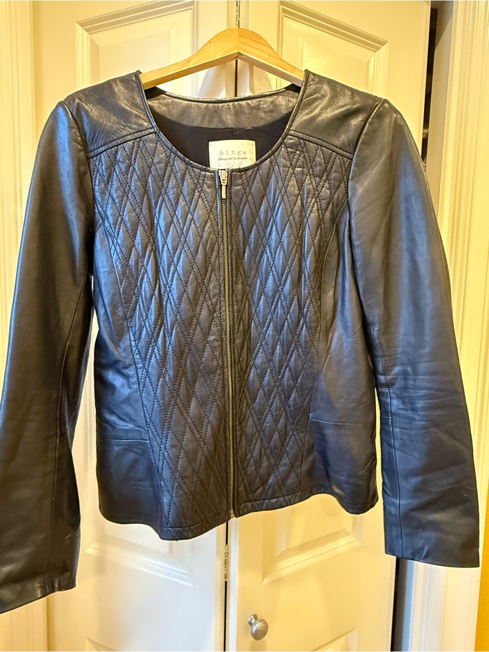 hinge Black Quilted Front Leather Jacket